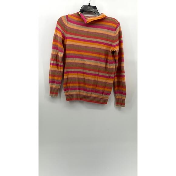 LIZ CLAIBORNE Women's Pink-Orange Striped Knit Button Mock-Neck Sweater SZ M - Picture 2 of 10